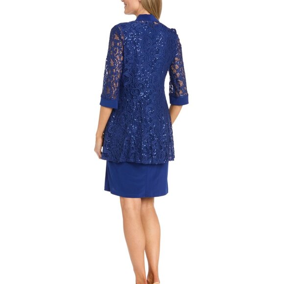 R & M Richards 2-Piece Sequined Lace Jacket Dress Set – Twilight Blue NWT 16 - Picture 3 of 5